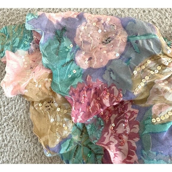 Vintage Judith Ann Creations Silk Beaded Blouse Sequin Pastels Flutter - Picture 9 of 16